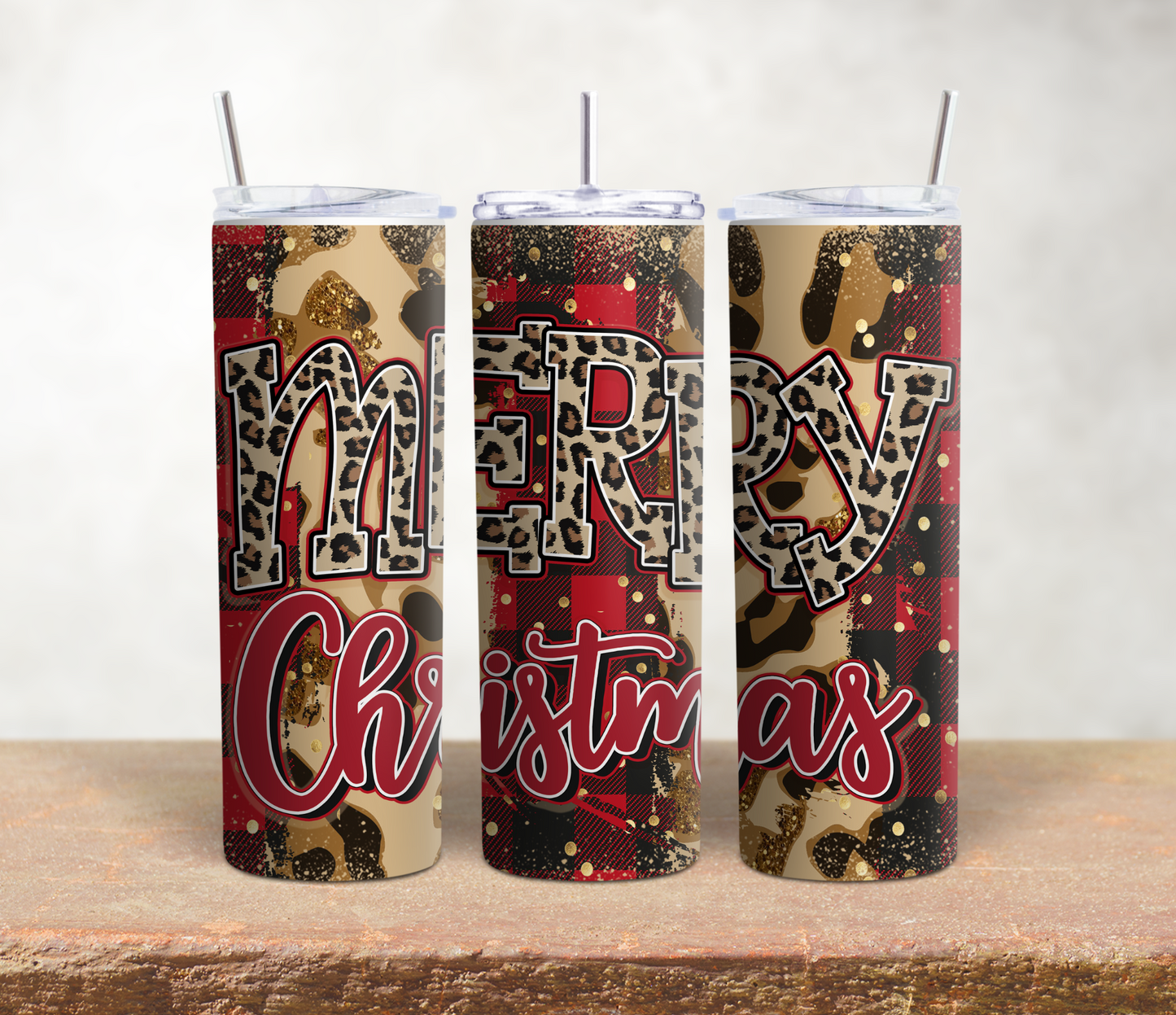 Buffalo Plaid and Cheetah Merry Christmas Tumbler
